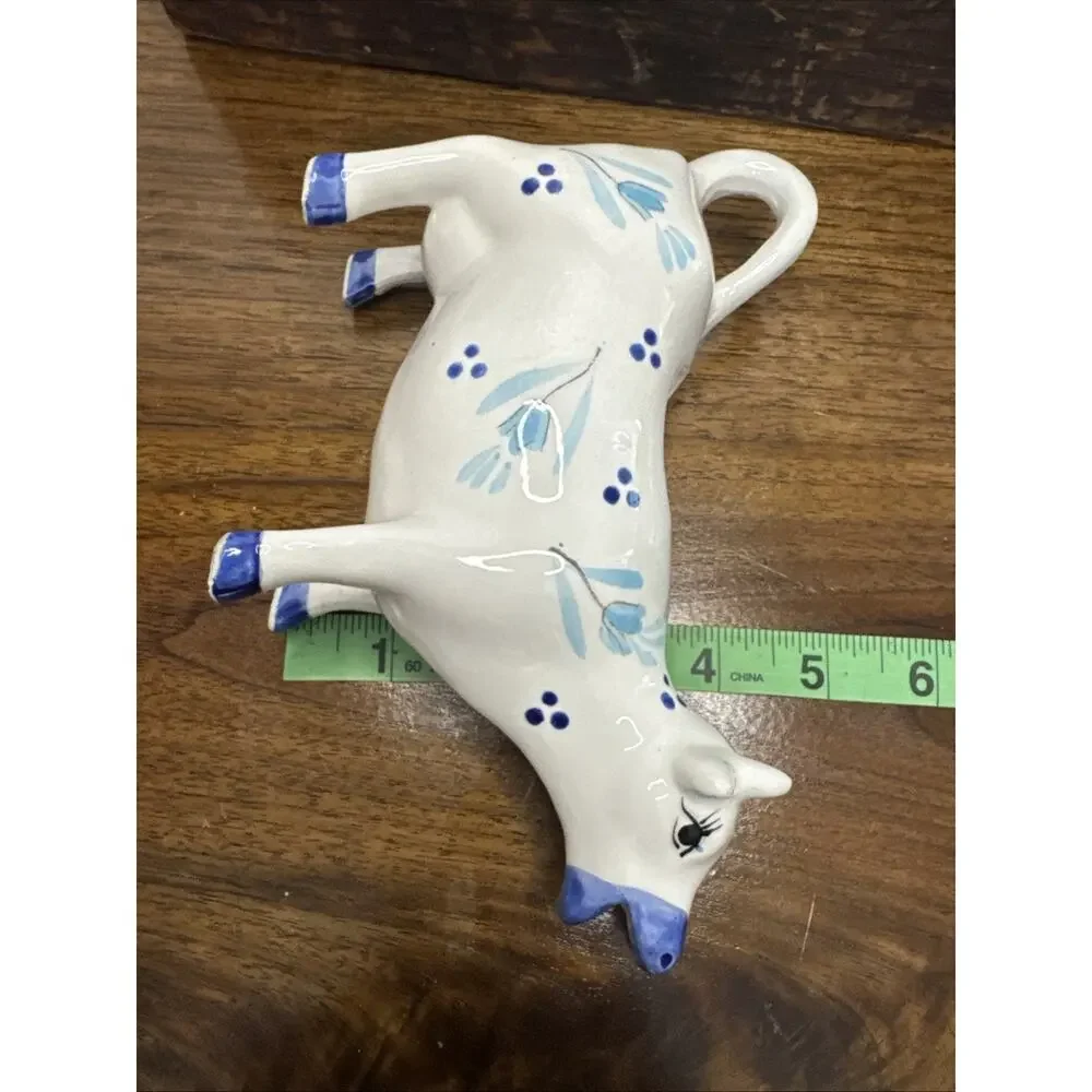 Vtg. Enesco Ceramic Cow Creamer Delft Blue Flowers GilmoreGirls Cottage Core